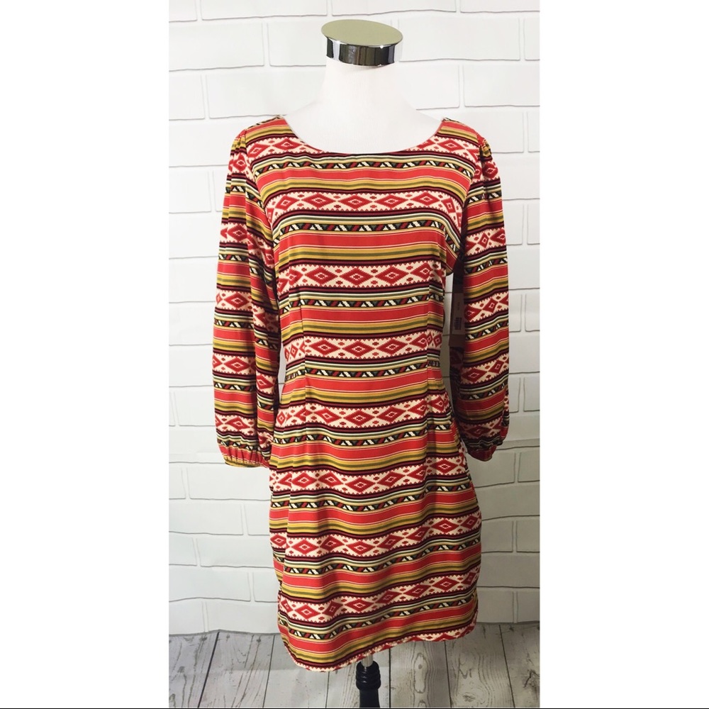 Addie Aztec Striped Long Sleeve Lined Dress